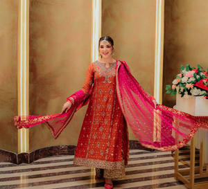 Salwar Kameez-Robe de mariage élégante de style indien pakistanais Salwar Kameez prête à l'emploi pour dames-Costume Salwar cousu pour fête - Product Image 1