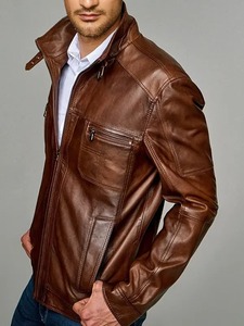 Chaqueta de Cuero Marrón para Motociclista para Hombre - Product Image 3