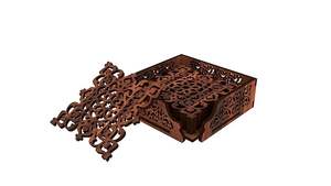 Sous-verres en bois : Ensemble de sous-verres carrés en bois, Ensemble de sous-verres ronds en bois, Sous-verres en bois avec support - Product Image 3