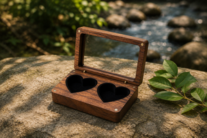Custom Logo Walnut Wood Double Ring <b>Box</b> with <b>Glass</b> Lid Luxury Wedding Ring Bearer <b>Box</b> Jewelry Gift Packaging - Product Image 4