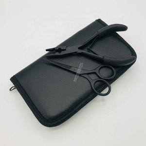 Kit d'outils pour extensions de cheveux en acier inoxydable noir mat, avec pinces, ciseaux, pinces de sectionnement et boucles - Product Image 2