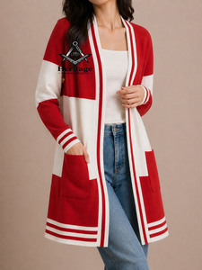 Cárdigan Rojo y Blanco HMR Delta Sigma, Cárdigan Personalizado con Letras Bordadas en Algodón Azul y Dorado, Suéter para Mujeres de la Hermandad Griega - Product Image 5