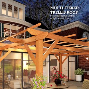 Pergola en bois brun foncé 10 x 13, pavillon extérieur avec structure stable pour la culture de vigne et le support des plantes grimpantes - Product Image 5