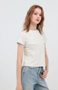 เสื้อยืดผู้หญิงแฟชั่นฤดูร้อนคุณภาพสูงเทรนด์เสื้อยืดผ้าฝ้ายอัดสลิมพิมพ์ลายซีดยาวสั้นซีด240gs - Product Image 3