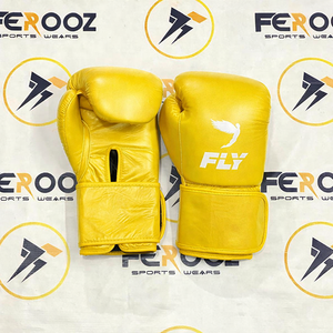 Gants de boxe FLY jaunes à fermeture par sangle, prix de gros raisonnable, pour l'entraînement aux arts martiaux mixtes, confortables - Product Image 1