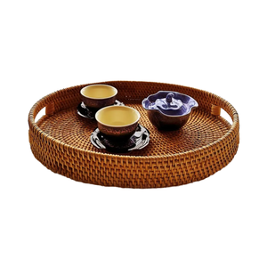 Woven Food Storage Platter for Fruits Bread Snacks Multipurpose Coffee <b>Table</b> Serving <b>Basket</b> Ottoman Tray - Product Image 3