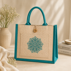 Sac fourre-tout en jute laminé bicolore AMANI, grand format, écologique, réutilisable, sac de shopping, logo personnalisé imprimé, sac cadeau promotionnel - Product Image 2