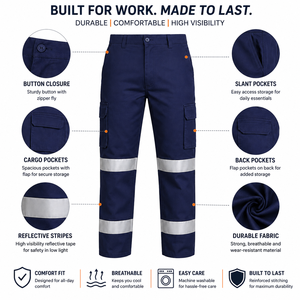 High Visibility Reflective <b>Work</b> Cargo Pants Industrial Safety Trousers Multi Pocket Protective Durable Hi Vis <b>Construction</b> <b>Work</b> - Product Image 2