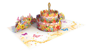 Tarjeta de felicitación 3D con diseño de pastel de cumpleaños, flores y mariposas, redonda, de papel, para celebración de cumpleaños - Product Image 1