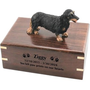 Custom Wooden Pet Cremation Urn With <b>Dog</b> Figurine Brown Finish Personalized Engraved Rectangular Shape Urn For <b>Dog</b> <b>Ashes</b> - Product Image 4