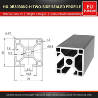 Profilé d'extrusion en aluminium industriel 30x30 à double face fermé avec rainures en T 3030, 6063-T5, anodisé noir sablé pour cadres de machines