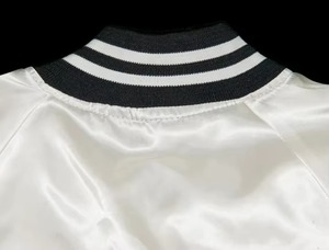 Power Abaan Sports <b>Men's</b> <b>White</b> Silk Satin Windproof Waterproof Varsity <b>Jacket</b> Regular Fit Stand Collar Preppy Style Horn Button - Product Image 4