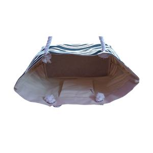 Bolsa de Lona Natural de 12 oz con Estampado de Ondas Monocromáticas, Bolsillo Colgante con Cierre y Asa de Cuerda Trenzada - Elegante Bolsa de Playa para el Hombro - Product Image 4