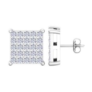 Custom Hip Hop Pave Setting Round Cut Diamond Square Cluster <b>Stud</b> Earrings Fine Jewelry Manufacturer Wholesale Gift - Product Image 1