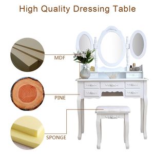 Modern White RT <b>Dressing</b> Table with 3 Foldable Mirrors and 7 Drawers LED Features MDF Wood Material for Home or Hotel Use - Product Image 5