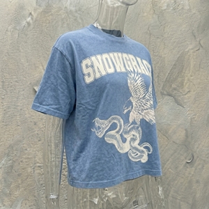 T-shirt bleu pour homme Snowgrace avec imprimé aigle et serpent, manches courtes, coupe classique, jersey décontracté en coton, col rond - Product Image 4