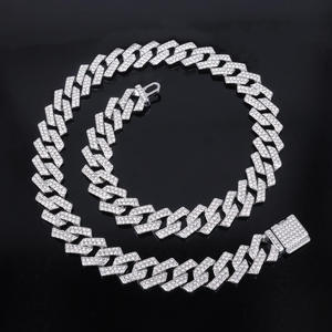 Men's Rhodium Plated S925 <b>Silver</b> Lab Grown Crystal Link <b>Chain</b> Necklace Hiphop Style Geometric Design Wedding Everyday Wear - Product Image 1