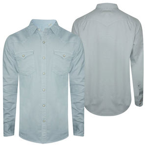 Chemise en jean légère et douce en mélange de coton pour hommes, avec logo personnalisé sur le devant, production en gros, ajustable, séchage rapide, OEM - Product Image 4