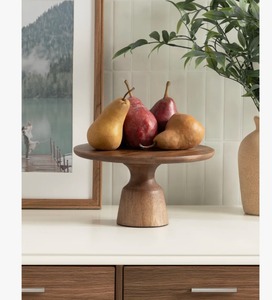 Élégant support à gâteau rond en bois, plateau de service fait main pour desserts, finition naturelle, décoration de cuisine - Product Image 1