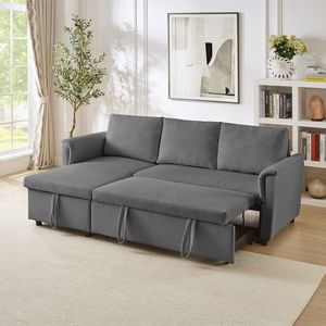 Loveseat Corduroy Tufted Upholstered Sleeper Section Modular Convertible L-Shaped <b>Sofa</b> <b>Bed</b> Chaise Lounge <b>Storage</b> for Home Office - Product Image 2