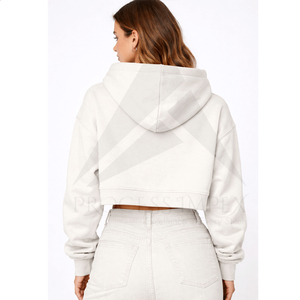 Sudadera Corta Blanca para Mujer, Manga Regular, Color Sólido, Tejido de Algodón, Informal, para Otoño - Product Image 2