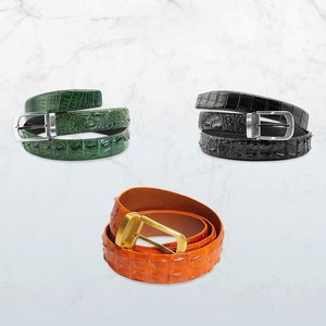 Cinturón Formal de Cuero de Cocodrilo Genuino para Hombre Luxali, Hebilla de Acero Inoxidable Plateada Rectangular de 3.5-4.0cm de Ancho, Duradero - Product Image 4