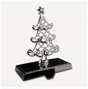 Luxury Silver Metal Christmas Tree <b>Stocking</b> <b>Holder</b> With Crystals Heavy Duty Weighted Mantel Hanger For Holiday Fireplace Decor - Product Image 1