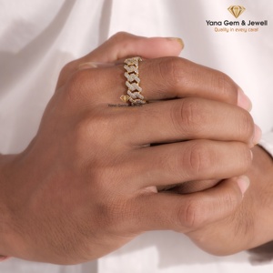 Bague de mariage pour homme en or jaune massif 14 carats, coupe ronde, pavée, style cubain, avec diamant CVD cultivé en laboratoire, couleur D-E-F, clarté VVS-VS, 1 TCW - Product Image 4