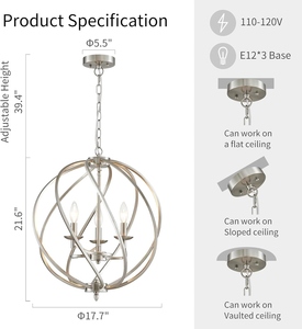 Wholesale Brushed Nickel Orb Chandelier Bulk Silver <b>Globe</b> Pendant <b>Light</b> Factory Price Retro Candle Hanging Lamp - Product Image 1