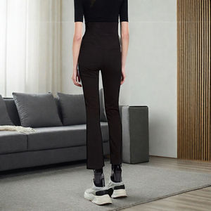 High Waist Flare Pants Women Knitted Solid Black Full Length Elastic Waist Minimalist Style Autumn Wear - Product Image 4