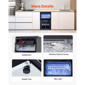 Macchina per il Ghiaccio Professionale da 80 libbre/24H con Capacità di Stoccaggio di 12 libbre, 36 Cubetti di Ghiaccio, 15 Minuti di Produzione, Display Digitale a LED - Product Image 6