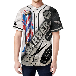 New arrival barber workwear Custom logo sublimation Washable smock Barber T shirt Baseball jersey style - Product Image 5