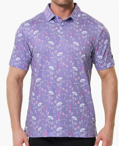 Camisa Polo Oxford de Algodón de Manga Corta con Estampado Floral Morado para Hombre, Casual, Transpirable, Corte Regular - Product Image 1