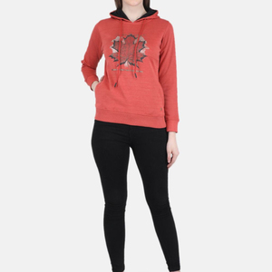 <b>Women's</b> <b>Red</b> Solid Front Hooded <b>Sweatshirt</b> Full Sleeve Casual Knitted Cotton Blend Winter Wear - Product Image 1