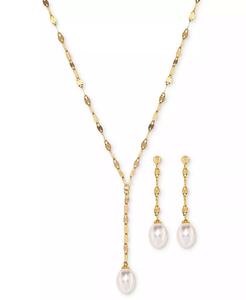 2-Pc. Set collana di perle d'acqua dolce coltivate (7x9mm) e orecchini pendenti in argento Sterling | Machy's - Product Image 1