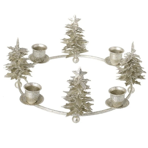 Couronne de l'Avent de luxe en métal argenté pour 4 bougies, design moderne en myrtille, centre de table pour Noël - Product Image 4