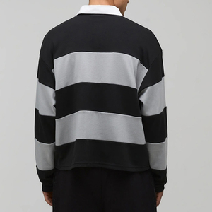 Chemise polo pour homme de haute qualité en tricot rayé de style rugby, manches longues, design anti-rides, logo personnalisé - Product Image 2