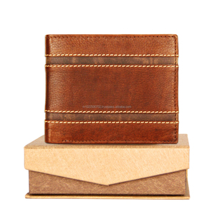Genuine <b>Leather</b> Bifold <b>Wallet</b> for <b>Men</b> Custom Logo Card Holder Open Design Polyester Direct Factory Wholesale Striped Gift Box - Product Image 1