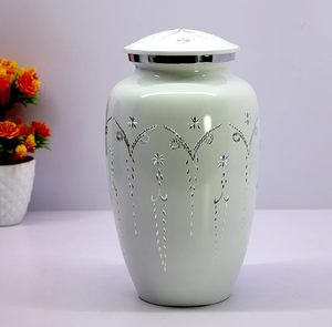 Urna Decorativa de Metal Blanco de Lujo con Tapa – Jarra de Almacenamiento Artesanal con Tallado Floral para Decoración del Hogar, Sala de Estar, Entrada, Centro de Mesa - Product Image 2