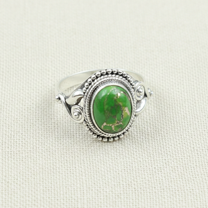 <b>unique</b> Vintage Green Copper Turquoise Ring 925 Sterling Silver Yellow Gold Plated Boho Oval Statement Handmade Women Jewelry <b>her</b> - Product Image 4