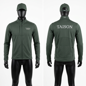 Chaqueta de Entrenamiento de Golf para Hombre, 290 GSM, Tela de Poliéster y Spandex de Alto Rendimiento, Color Beige Dorado con Detalles Negros, Logotipo Personalizado - Product Image 3