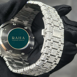 Montre de luxe RAHA en moissanite et quartz, boîtier 42 mm, verre saphir, chiffres romains analogiques, bracelet en acier inoxydable, fermoir déployant, pour homme - Product Image 6