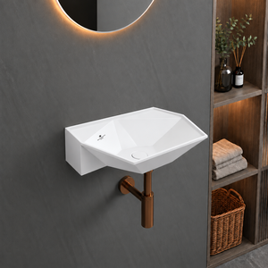 Lavabo mural moderne en céramique, forme pentagone, capacité 9L, montage monotrou, pour salle de bain d'hôpital, garantie 2 ans - Product Image 2