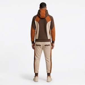Conjunto Deportivo de Forro Polar Térmico para Hombre, Color Marrón Beige con Bloques de Color, Bordado Personalizado, Sudadera con Capucha, Ropa Deportiva para Exteriores - Product Image 2