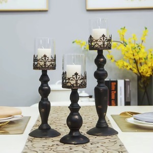 Ensemble de 3 bougeoirs en bois pour la décoration d'événements, la décoration de la maison, le salon, la table à manger, les mariages, les fêtes et les festivals, en provenance d'Inde - Product Image 3