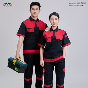 Ropa de trabajo FMF para hombre y mujer, de manga corta, combinación en negro y rojo - Product Image 2