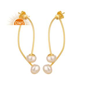 Natural Pearl Drop Earring Wholesale Indian Style Gold Plated Silver Earring Gemstone Jewelry Supplier - Product Image 4