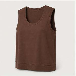 T-shirt sans manches à col rond pour femme, couleur marron chocolat, coupe classique, WTS-0107 - Product Image 4