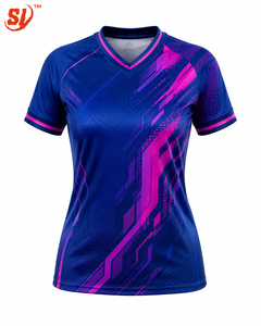 เสื้อฟุตบอลหญิงแบบสั่งทำพิเศษ ลายซับลิเมชั่นล้ำสมัย สำหรับทีม |   ฟุตบอลสีน้ำเงินโคบอลต์และสีม่วงแดง OEM - Product Image 2