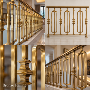 Barandilla de Bronce Escalonada con Pasamanos y Pernos Geométricos para Hoteles de Lujo, Villas e Interiores Clásicos de Escaleras - Product Image 5